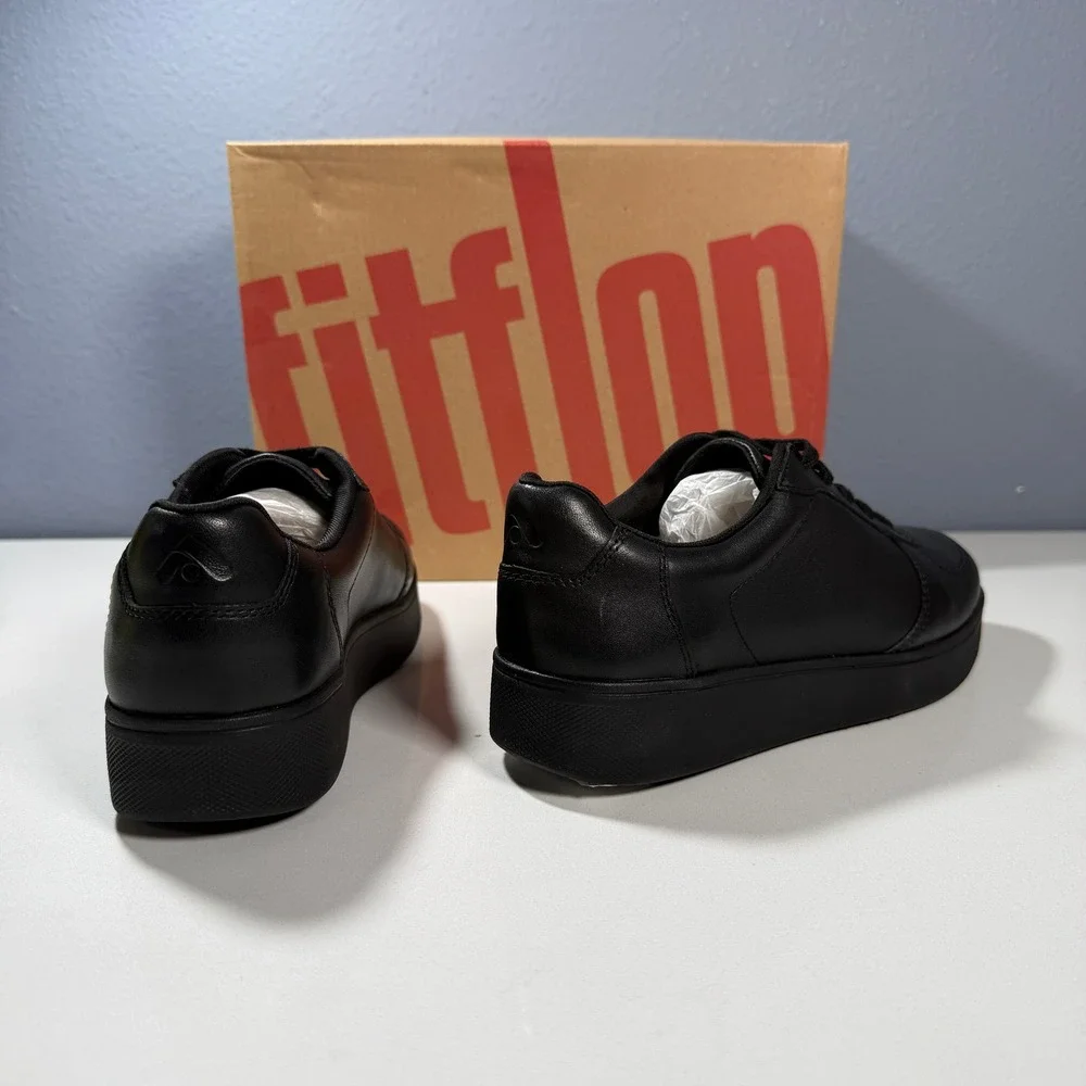 FitFlop Womens Black Leather Lace‎ Up Sneakers Comfort Shoes 5